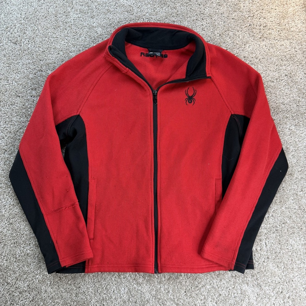 Spyder Jacket Boys XL 18/20 Red Black Fleece Ski Winter Coat Full Zip Logo